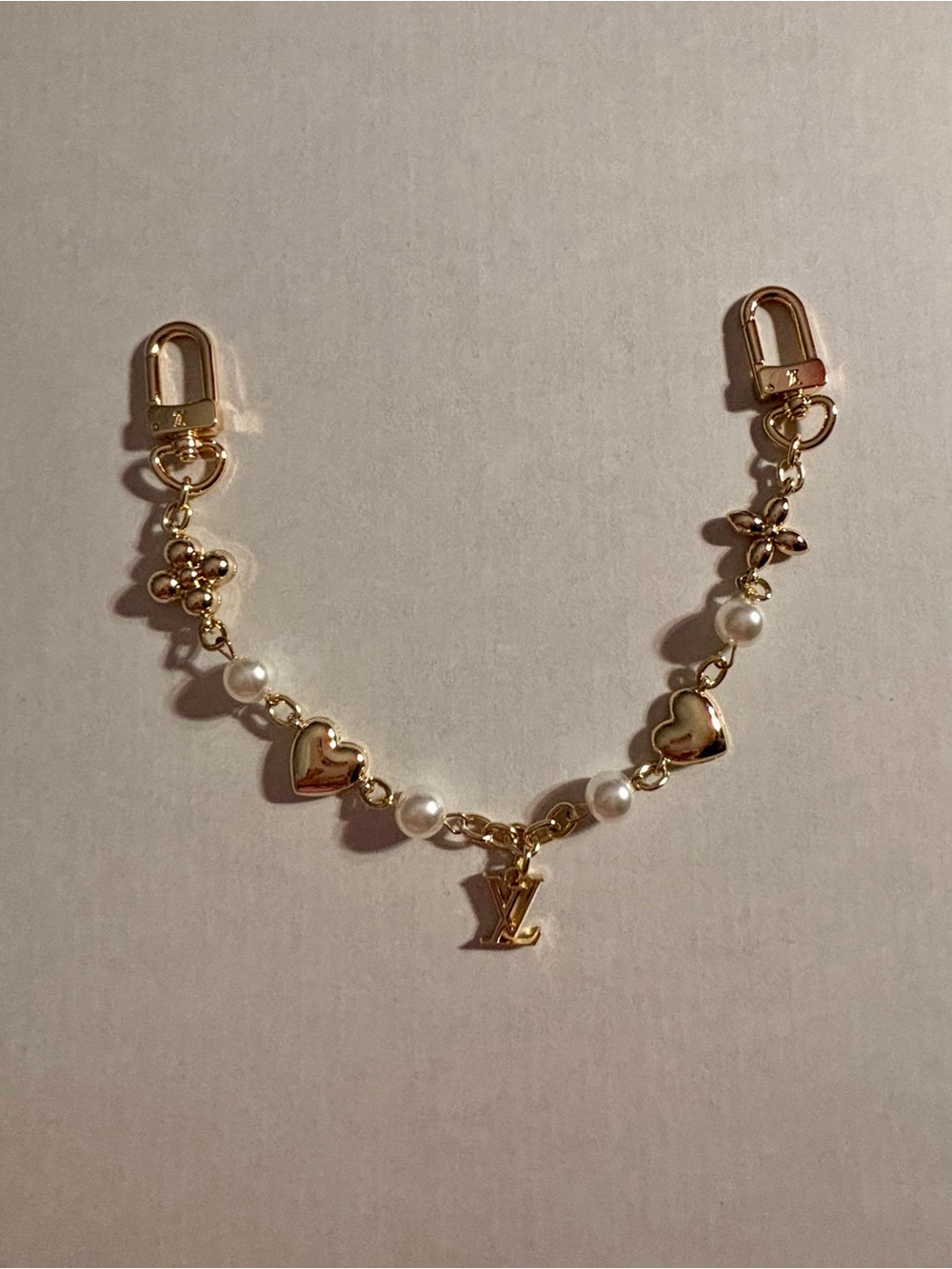 Brand New ! Gold Pearl Heart and LV Bag Charm